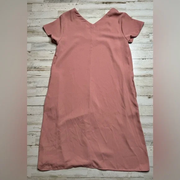 A New Day Dress Women Medium Basic Shift Blush Pink Short Sleeve V-Neck Pockets - Picture 8 of 10
